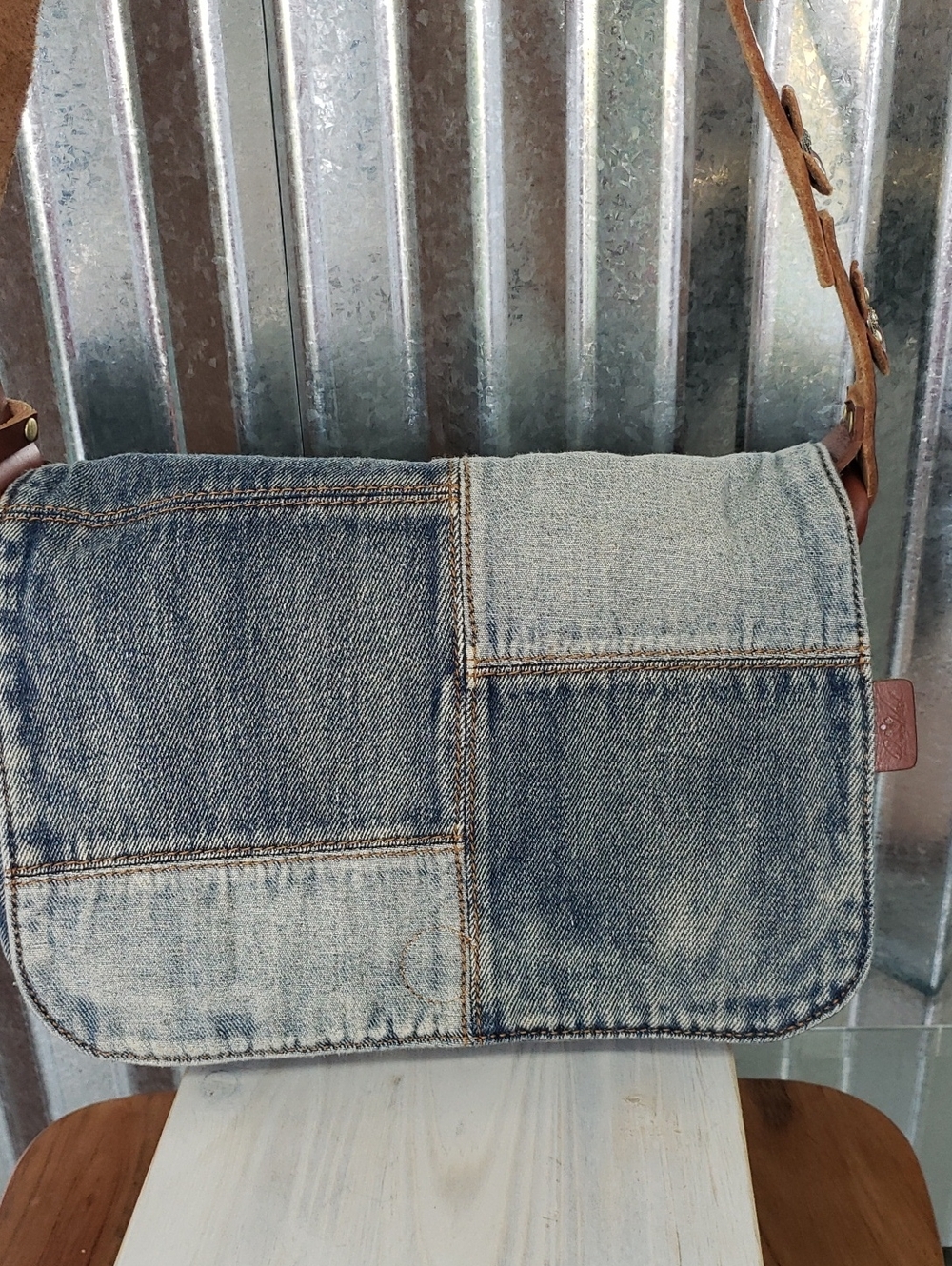 PATRICIA NASH Denim Patchwork Messenger Bag - Blue
